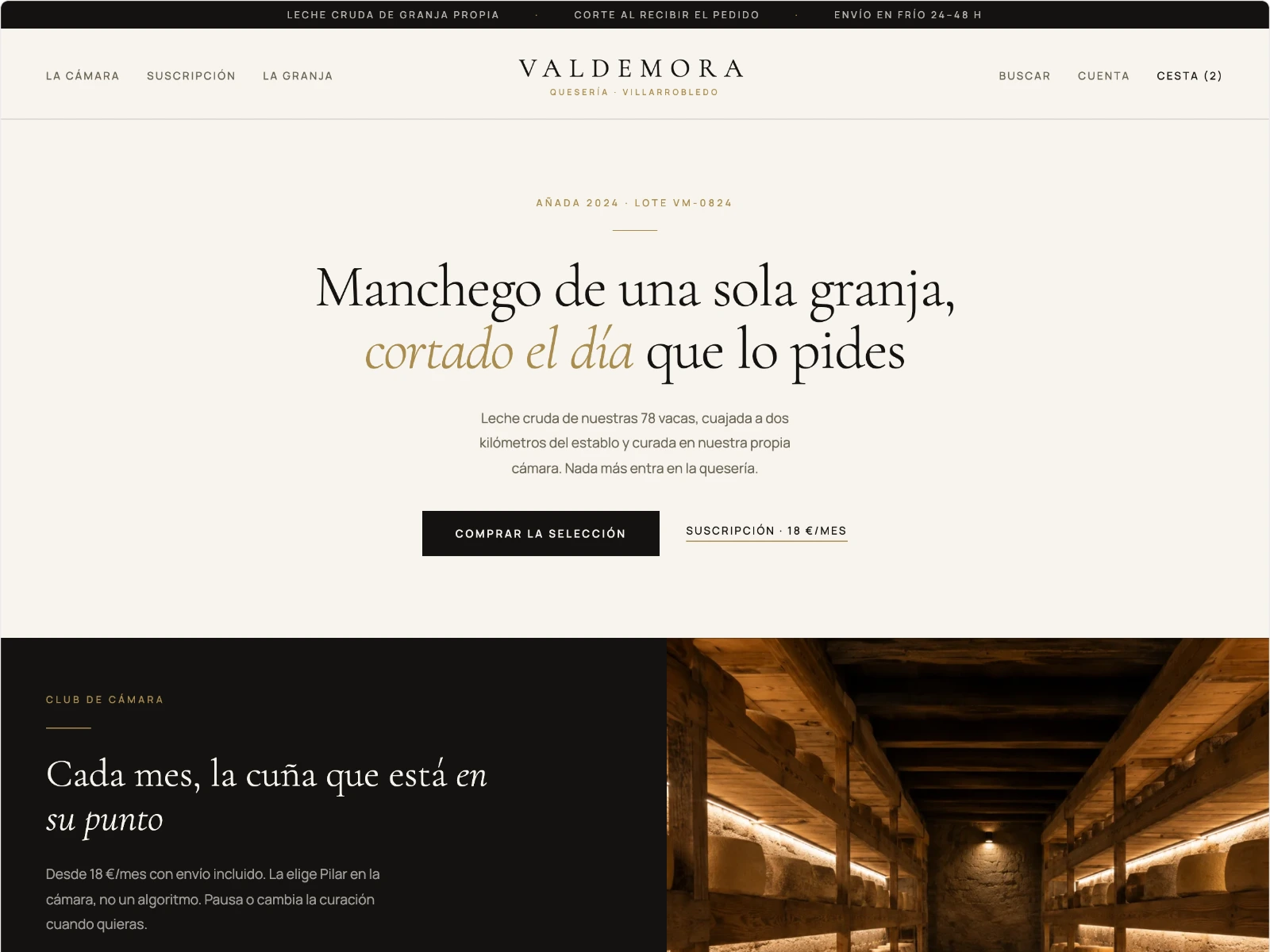 Portada de la tienda online Valdemora, quesería de Villarrobledo